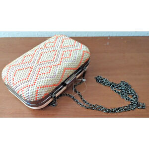 Rhinestone Evening Purse Clutch Silver Metal Chain Strap Crossbody
